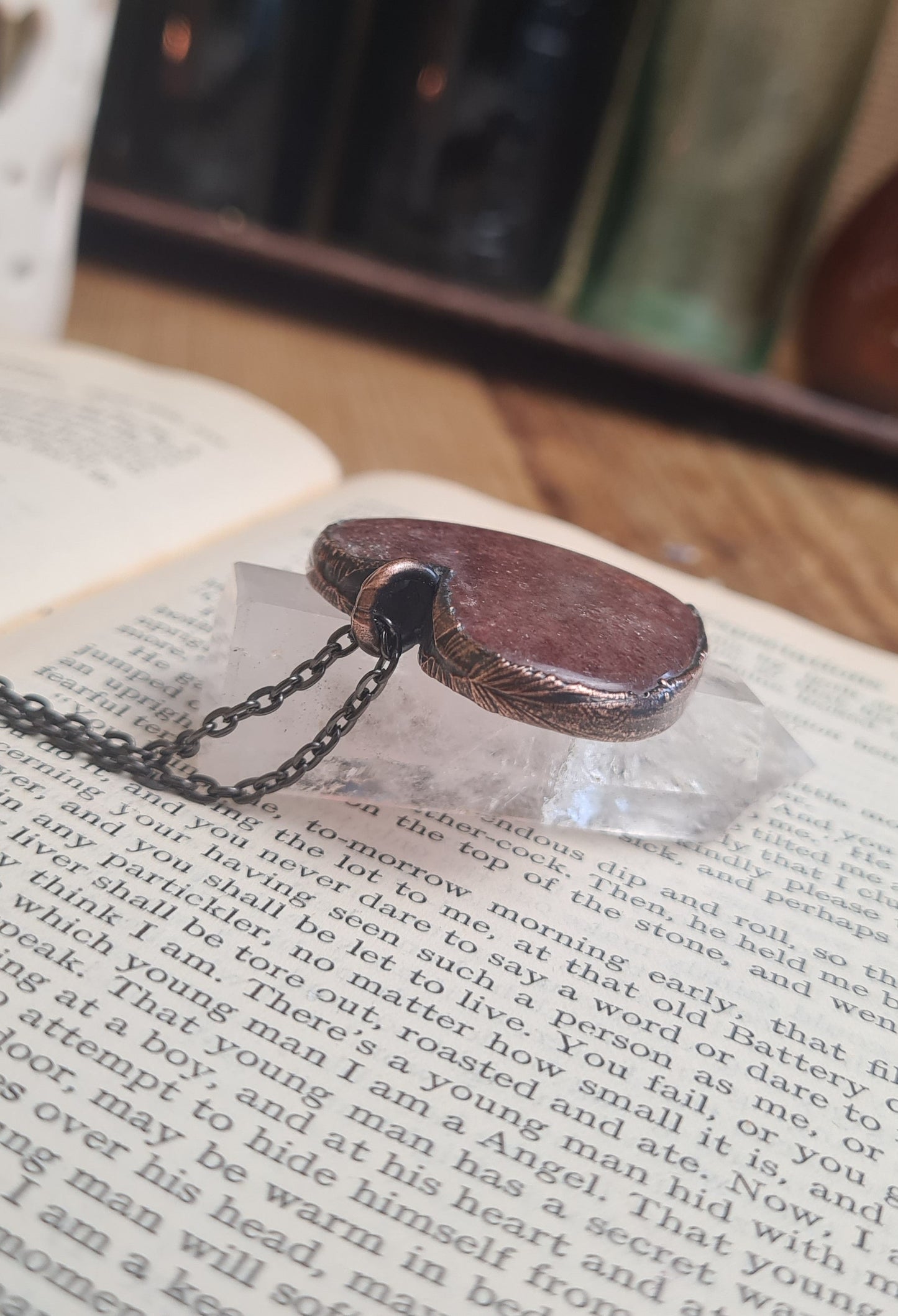 Strawberry Quartz Pendant - Heart Gemstone - Copper Electroformed