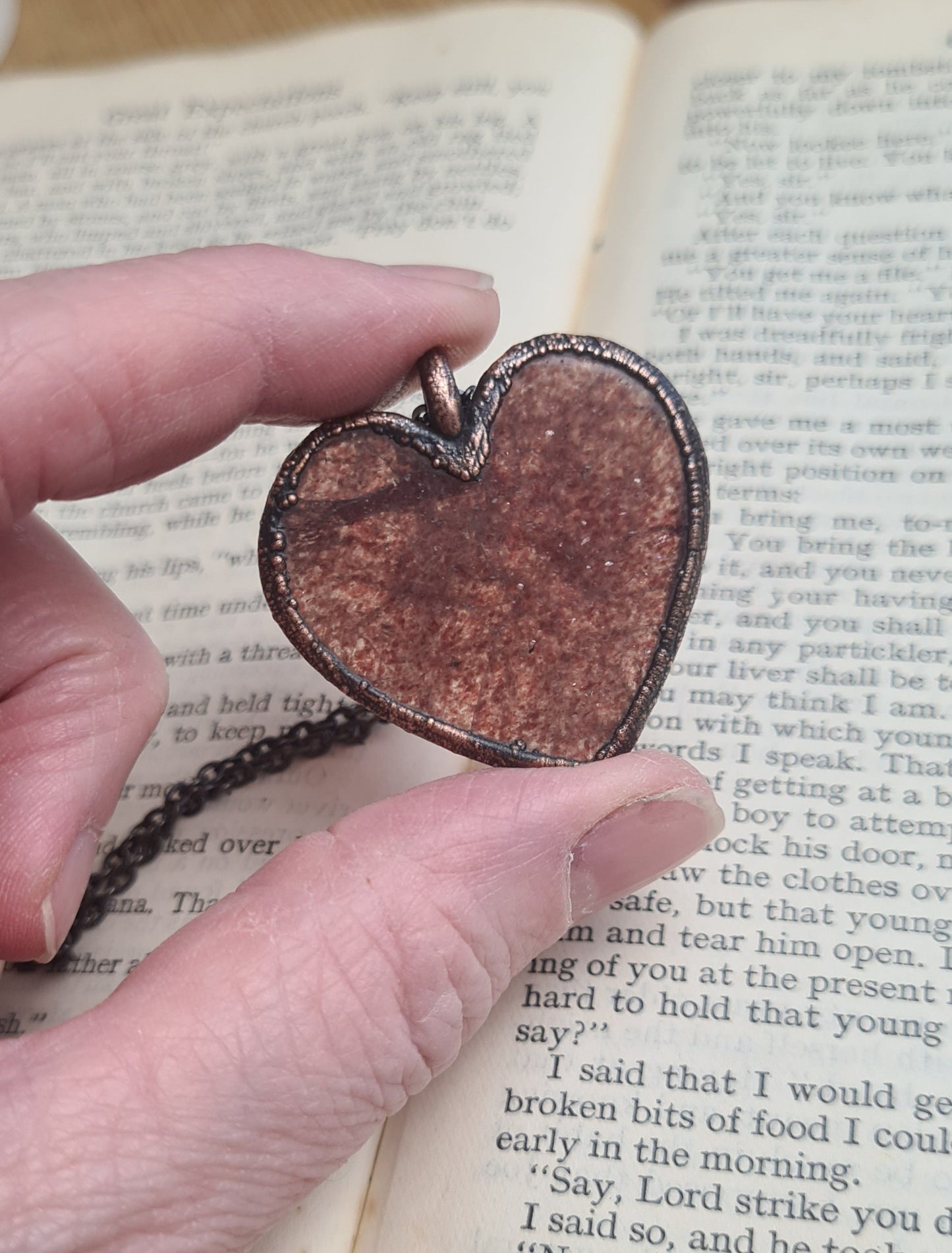 Strawberry Quartz Cabochon - Heart Gemstone - Copper Electroformed