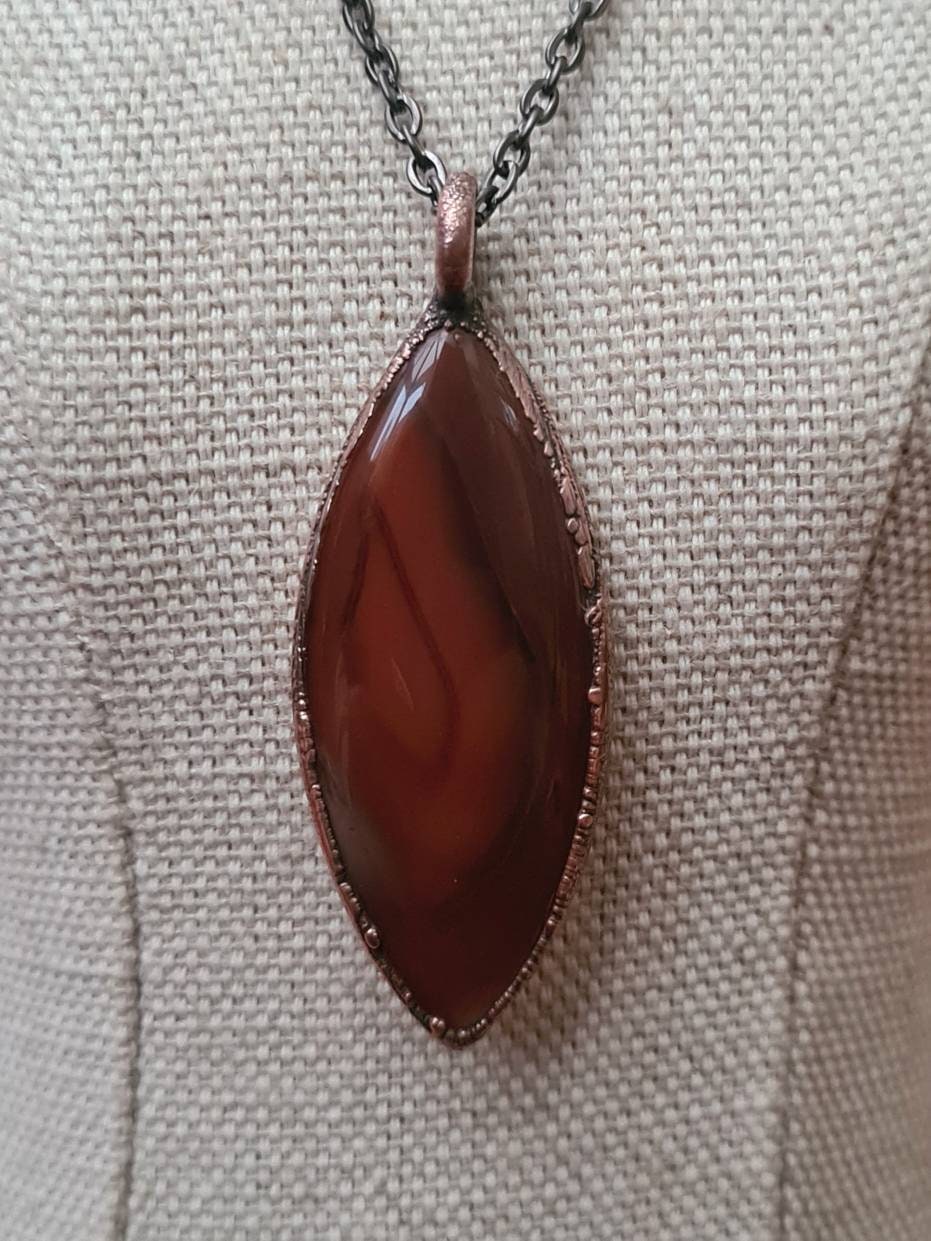 Red Botswana Agate Pendant - Oval Gemstone - Copper Electroformed
