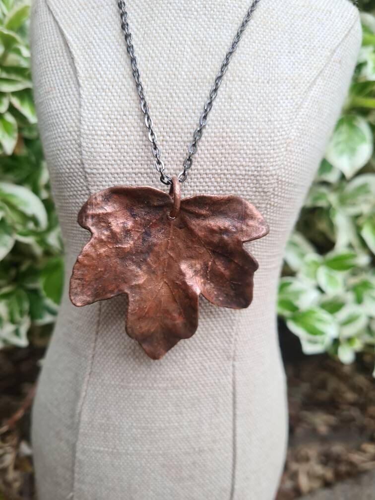 Brown Leaf Pendant - Natural shape - Copper Electroformed