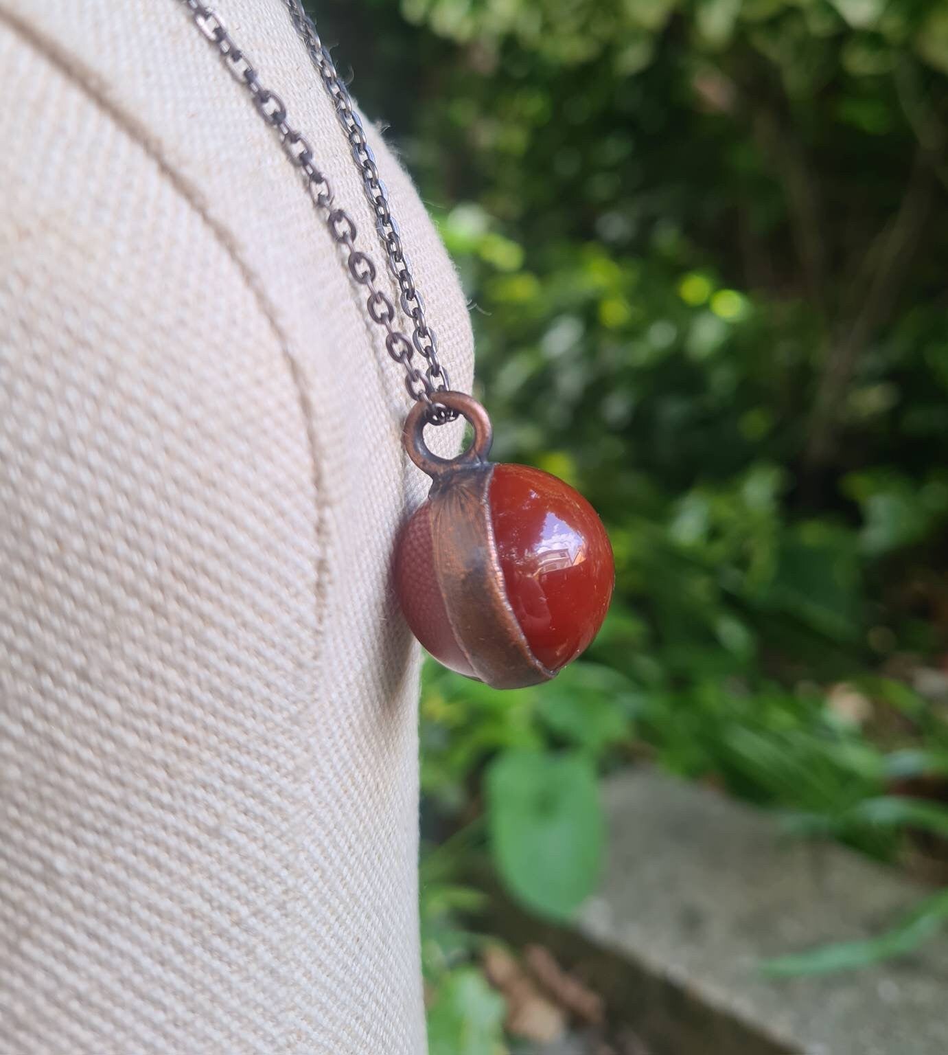 Red Carnelian Pendant - Sphere Gemstone - Copper Electroformed