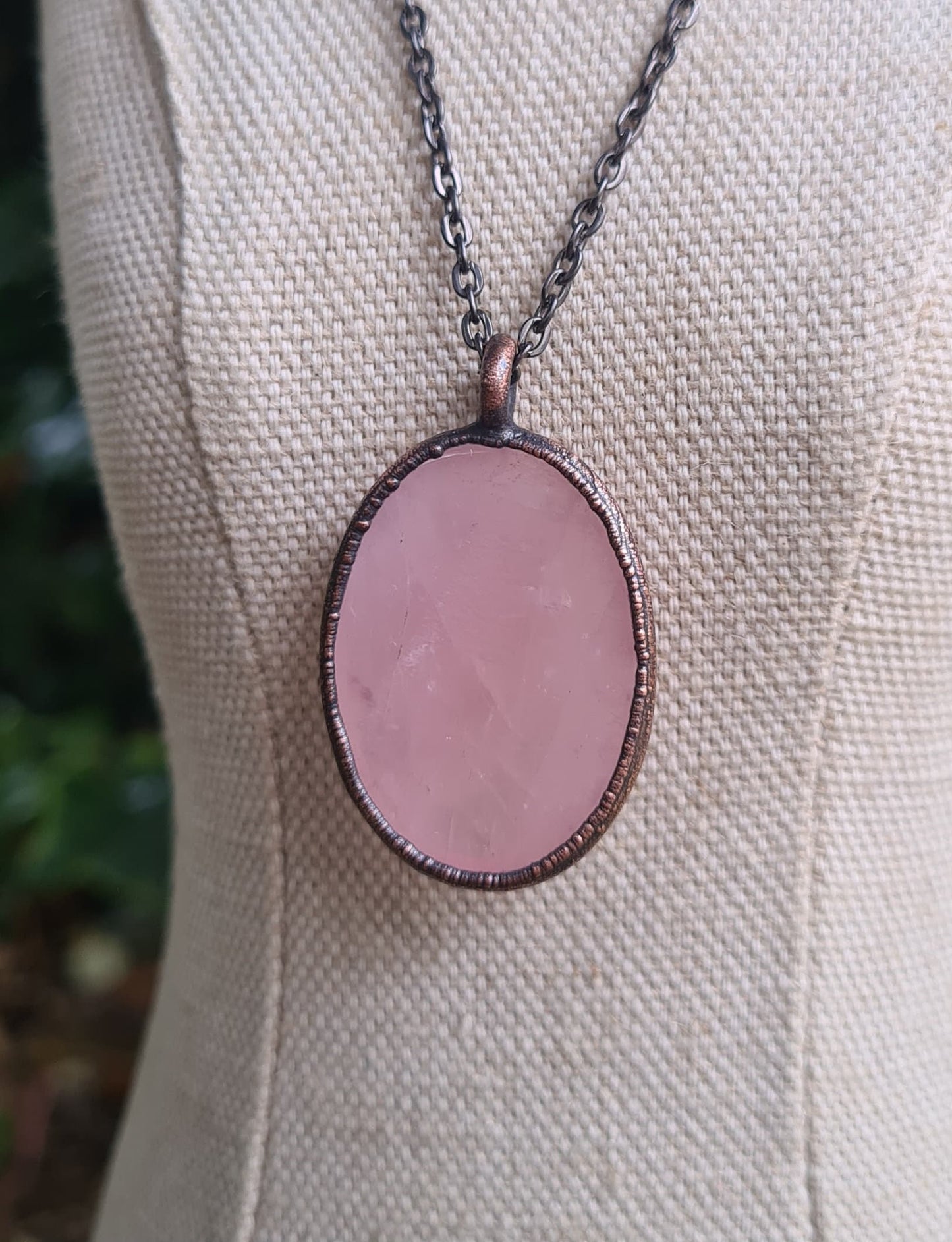 Rose Quartz Cabochon - Oval Gemstone - Copper Electroformed