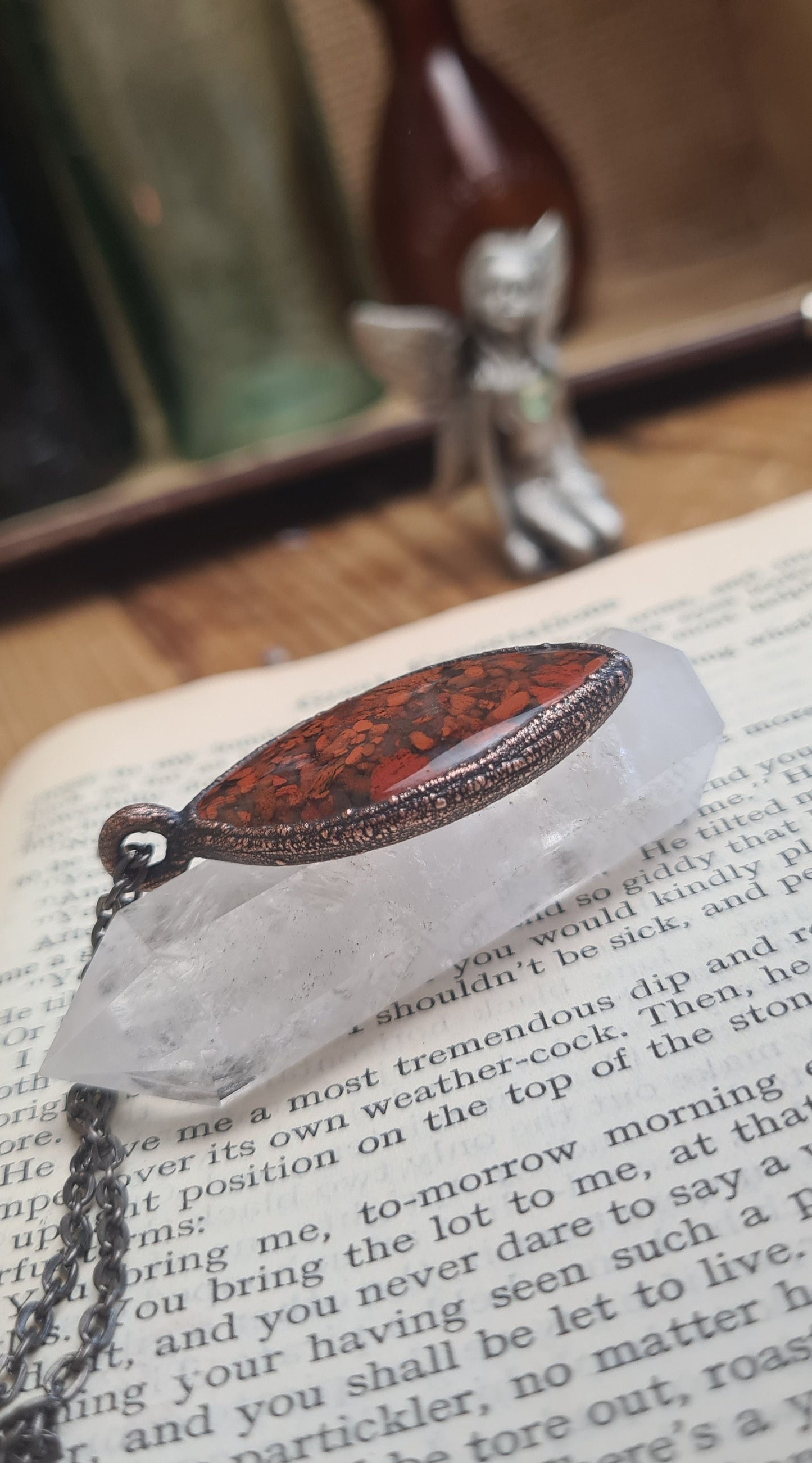 Red Brecciated Jasper Pendant - Oval Gemstone - Copper Electroformed
