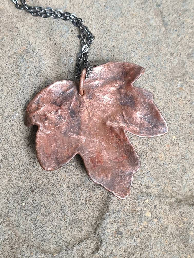 Brown Leaf Pendant - Natural shape - Copper Electroformed