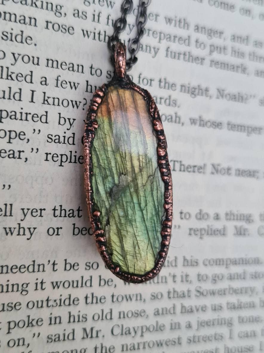 Labradorite Pendant - Oval Gemstone - Copper Electroformed