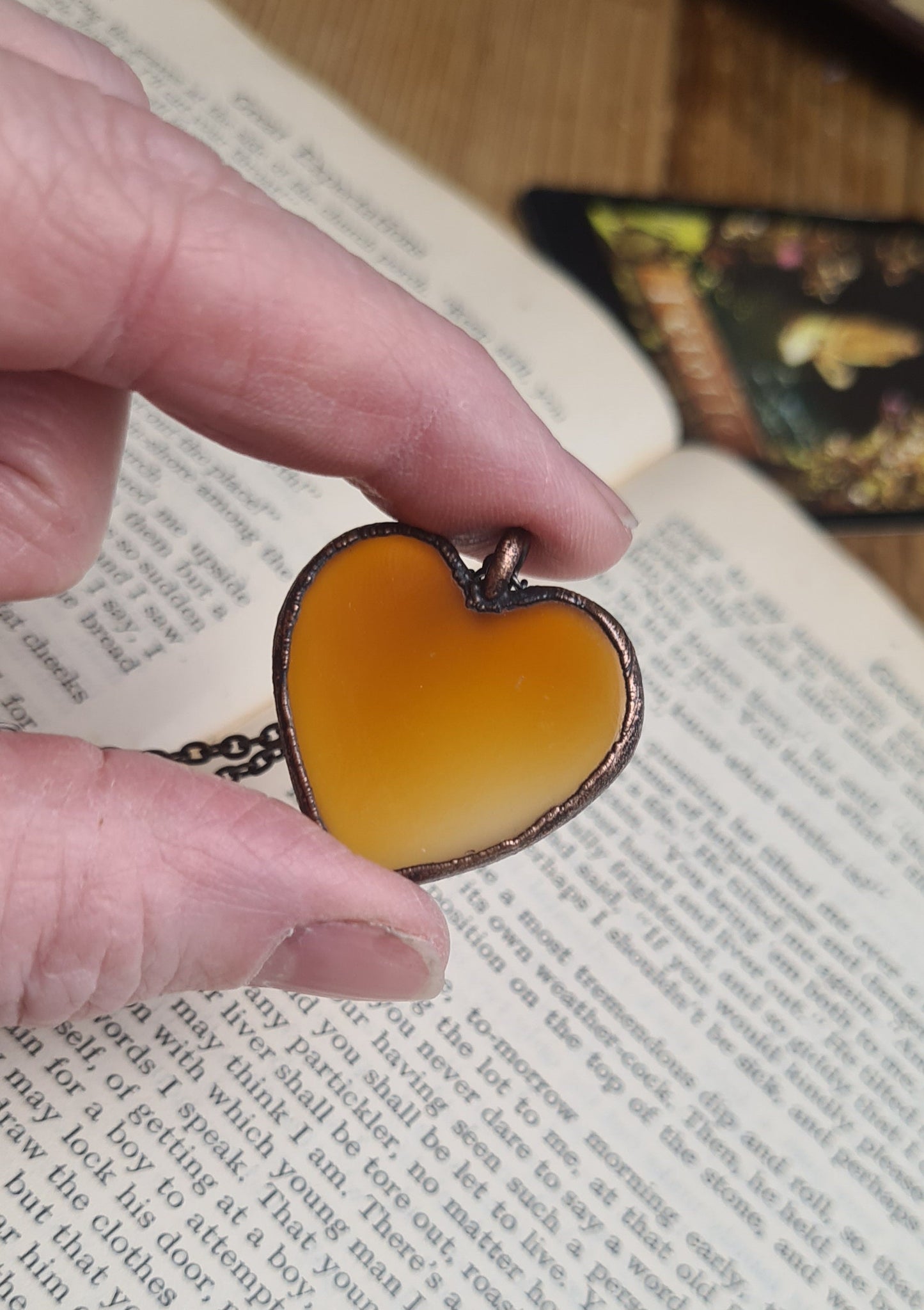 Orange Carnelian Pendant - Heart Gemstone - Copper Electroformed