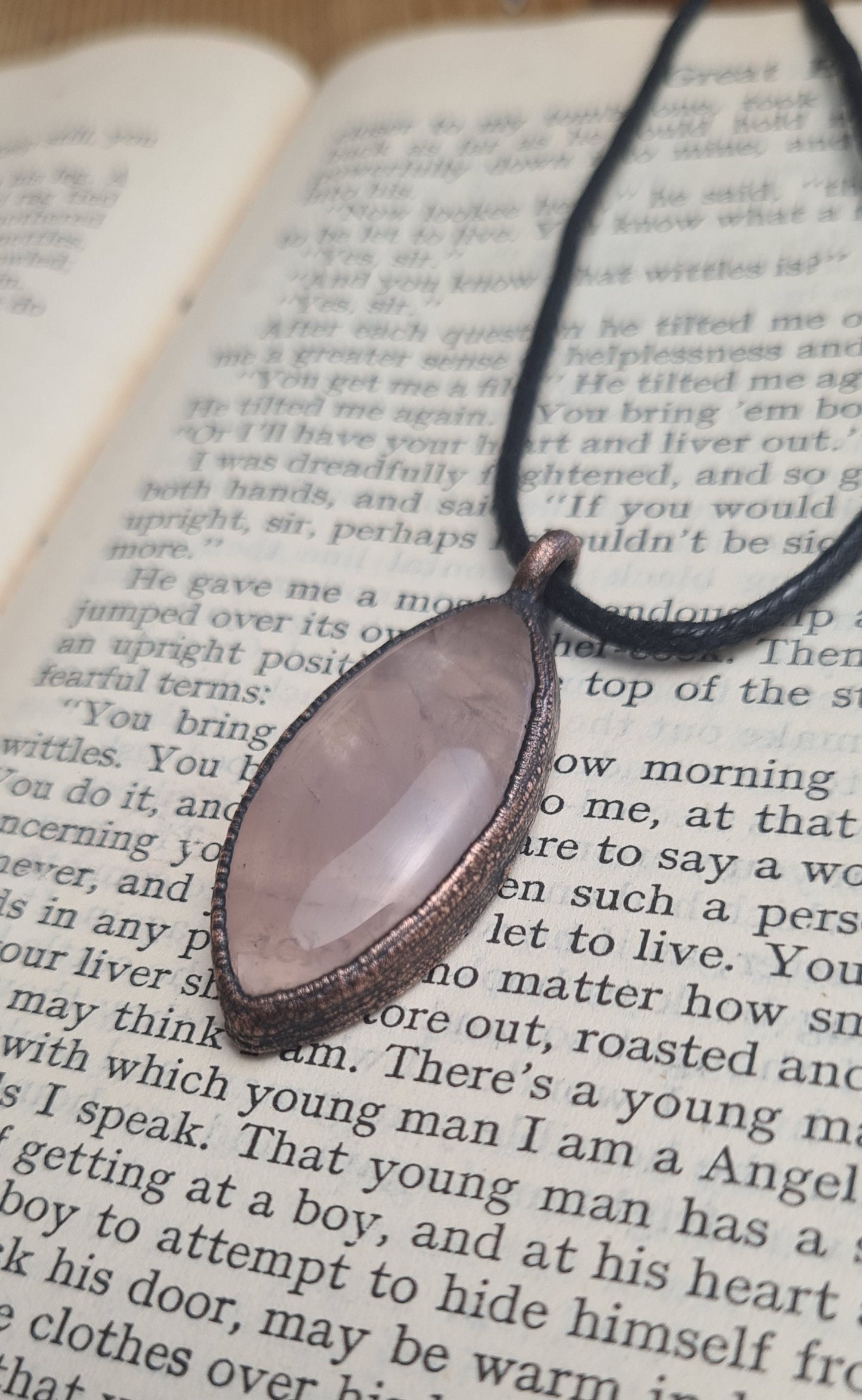 Rose Quartz Pendant - Oval Gemstone - Copper Electroformed