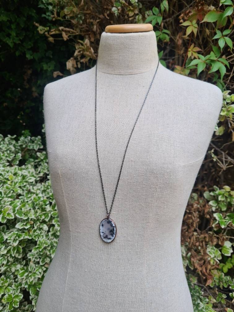 Dendritic Opal pendant - Oval Gemstone - Copper Electroformed