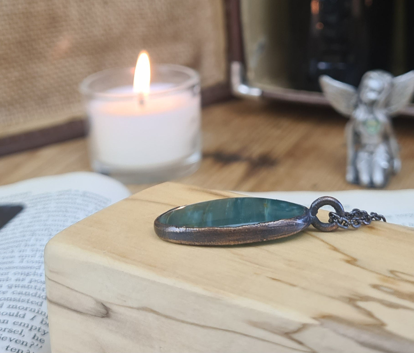 Green Jasper Cabochon - Oval Gemstone - Copper Electroformed