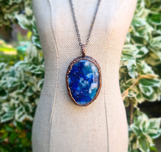 Fused Glass Pendant - Oval Gemstone - Copper Electroformed