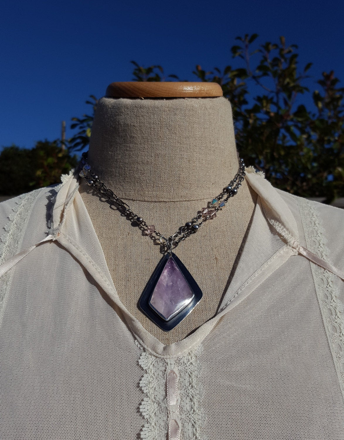 1970's Fluorite Quartz - Freeform Gemstone - Sterling Silver