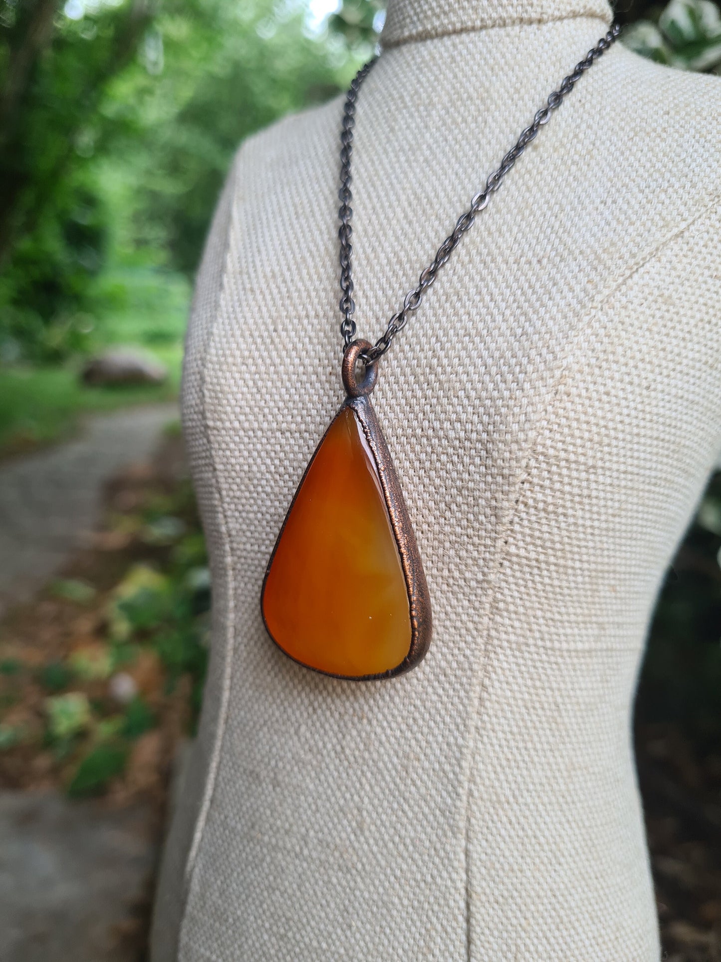 Orange Carnelian Cabochon - Teardrop Gemstone - Copper Electroformed