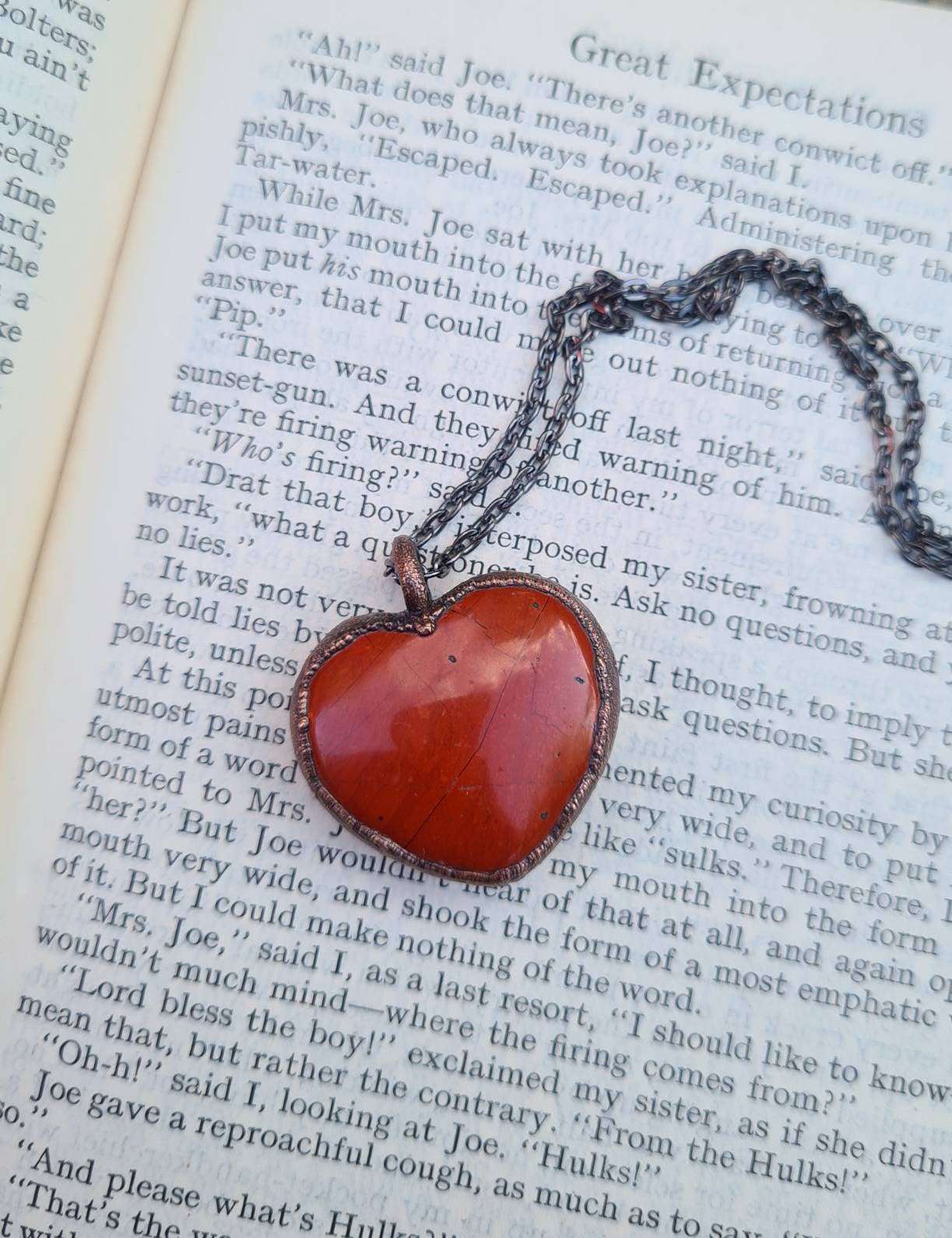 Red Jasper Pendant - Heart Gemstone - Copper Electroformed