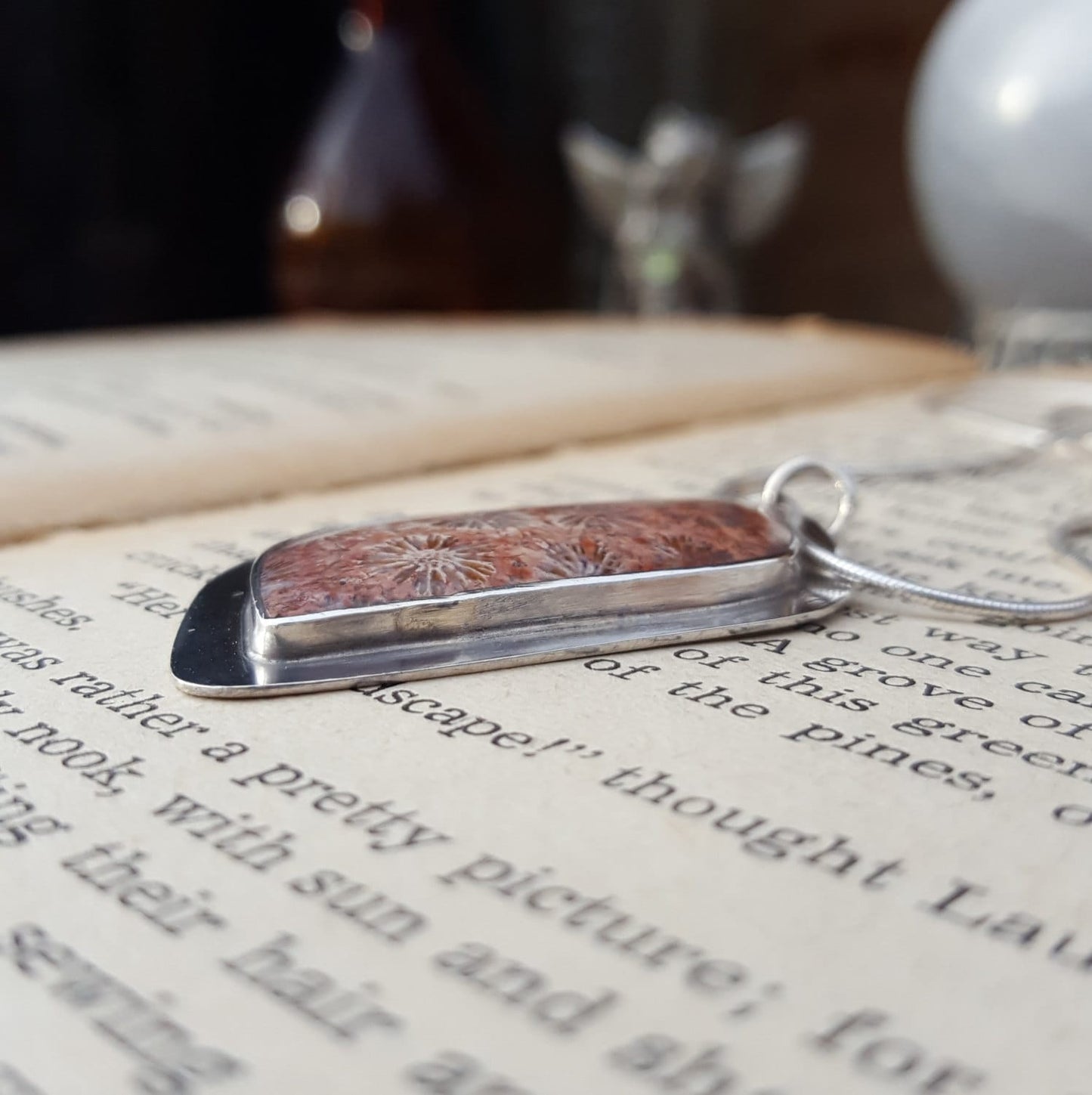 Fossilized Coral Pendant - Freeform Gemstone - Sterling Silver
