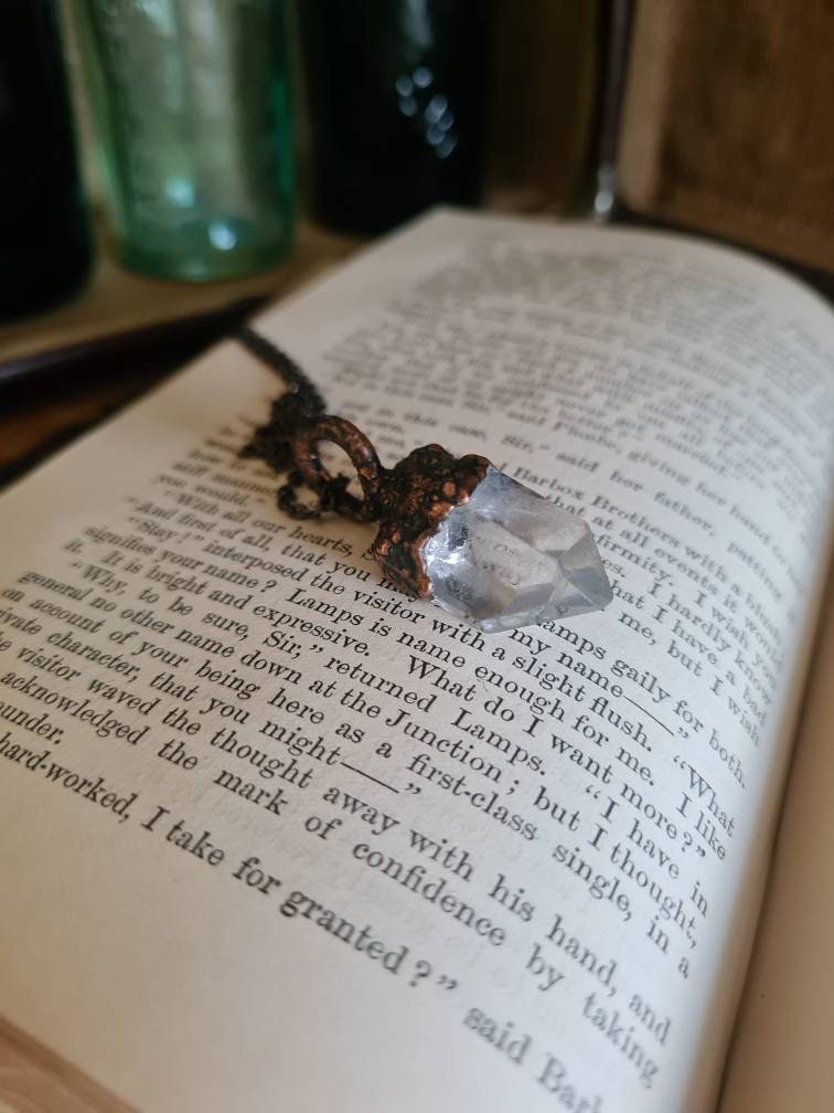 Clear Quartz Pendant - Crystal Gemstone - Copper Electroformed