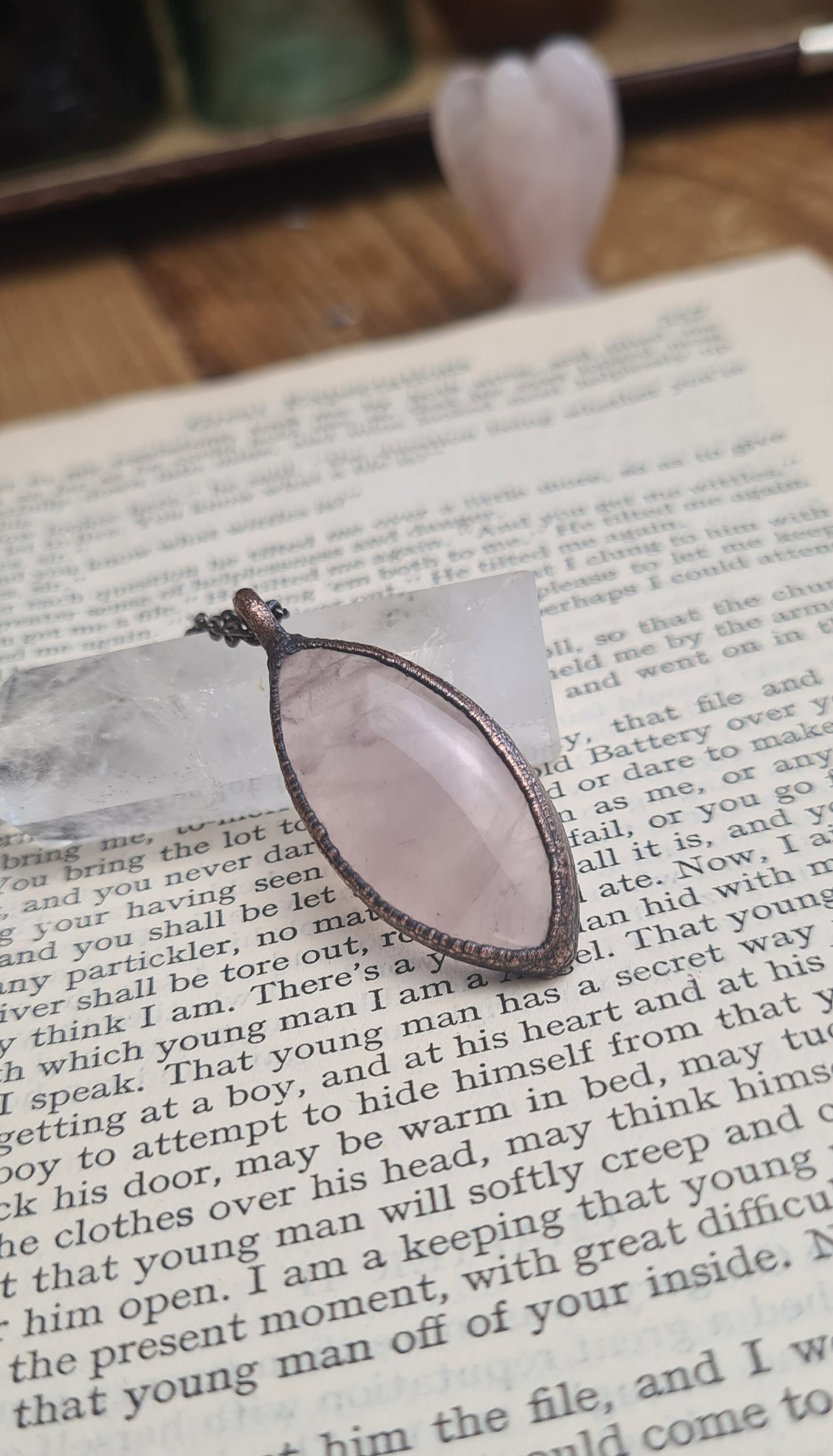 Rose Quartz Pendant - Oval Gemstone - Copper Electroformed
