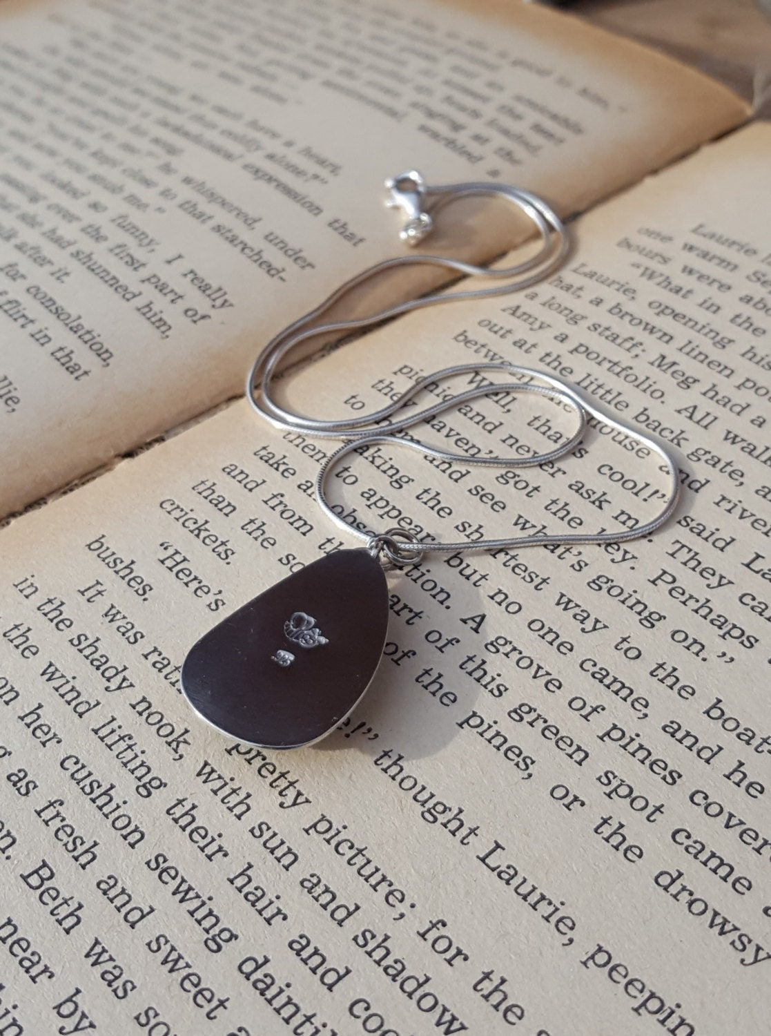 Green Malachite Pendant - Teardrop Gemstone - Sterling Silver