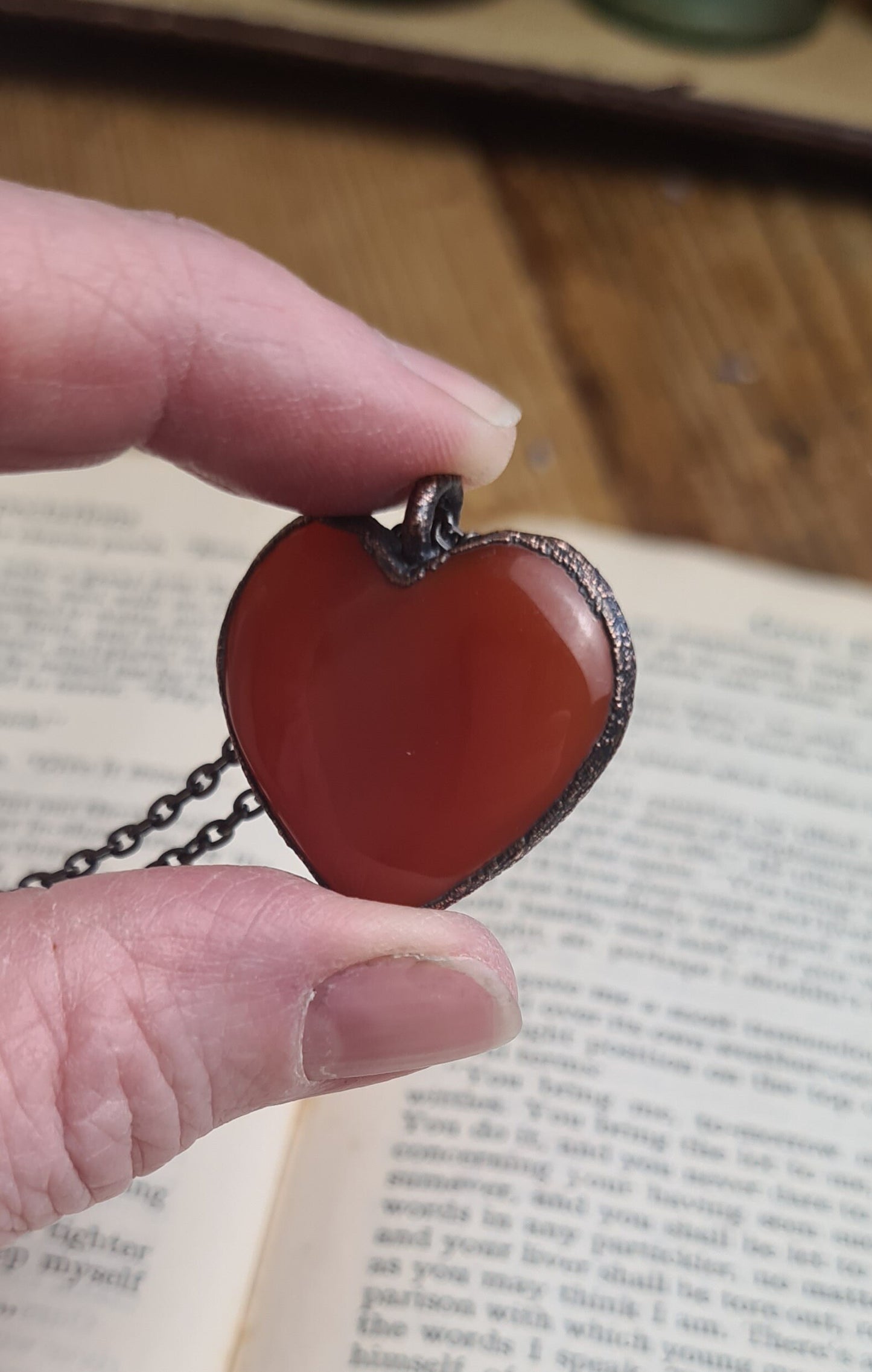 Red Carnelian Cabochon - Heart Gemstone - Copper Electroformed