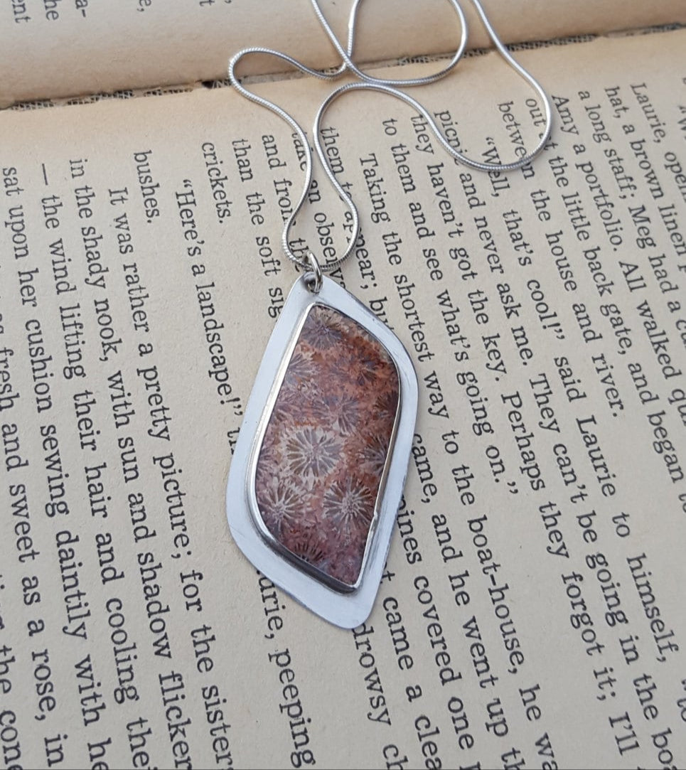 Fossilized Coral Pendant - Freeform Gemstone - Sterling Silver