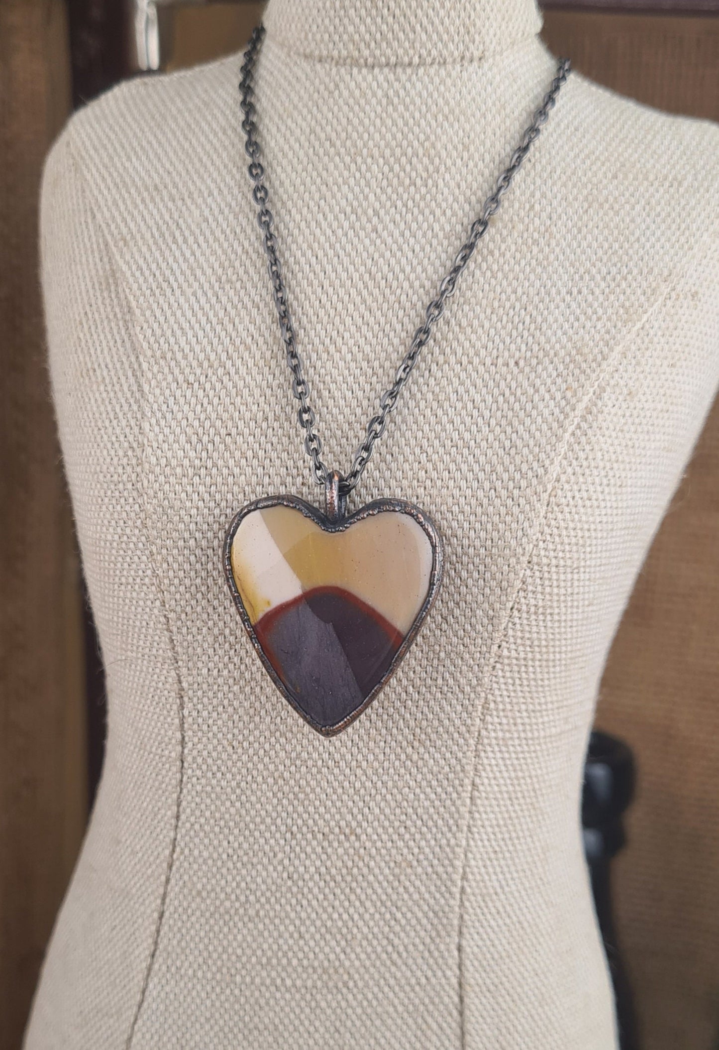 Mookaite Red Jasper Cabochon - Heart Gemstone - Copper Electroformed