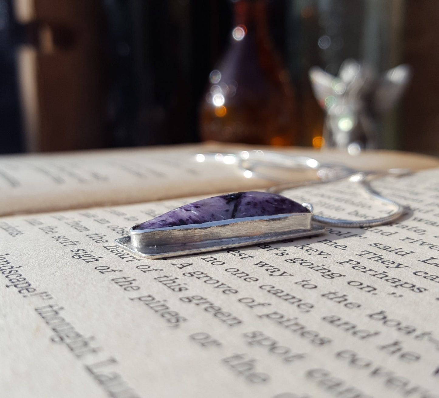 Purple Charoite Pendant - Triangle Gemstone - Sterling Silver