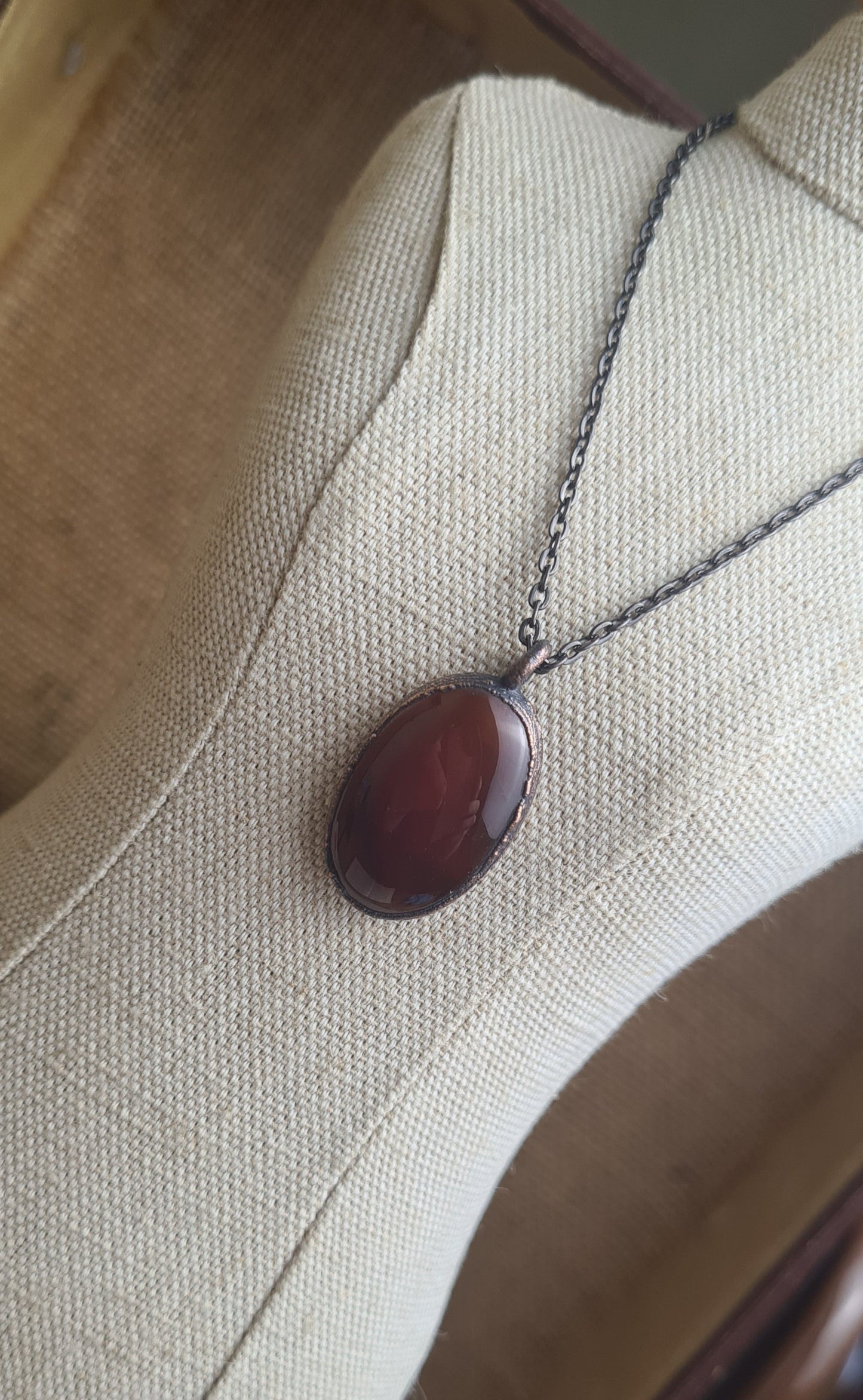 Red Carnelian Pendant - Oval Gemstone - Copper Electroformed