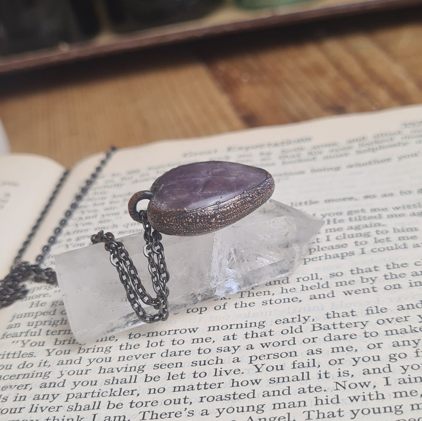 Purple Amethyst Pendant - Heart Gemstone - Copper Electroformed
