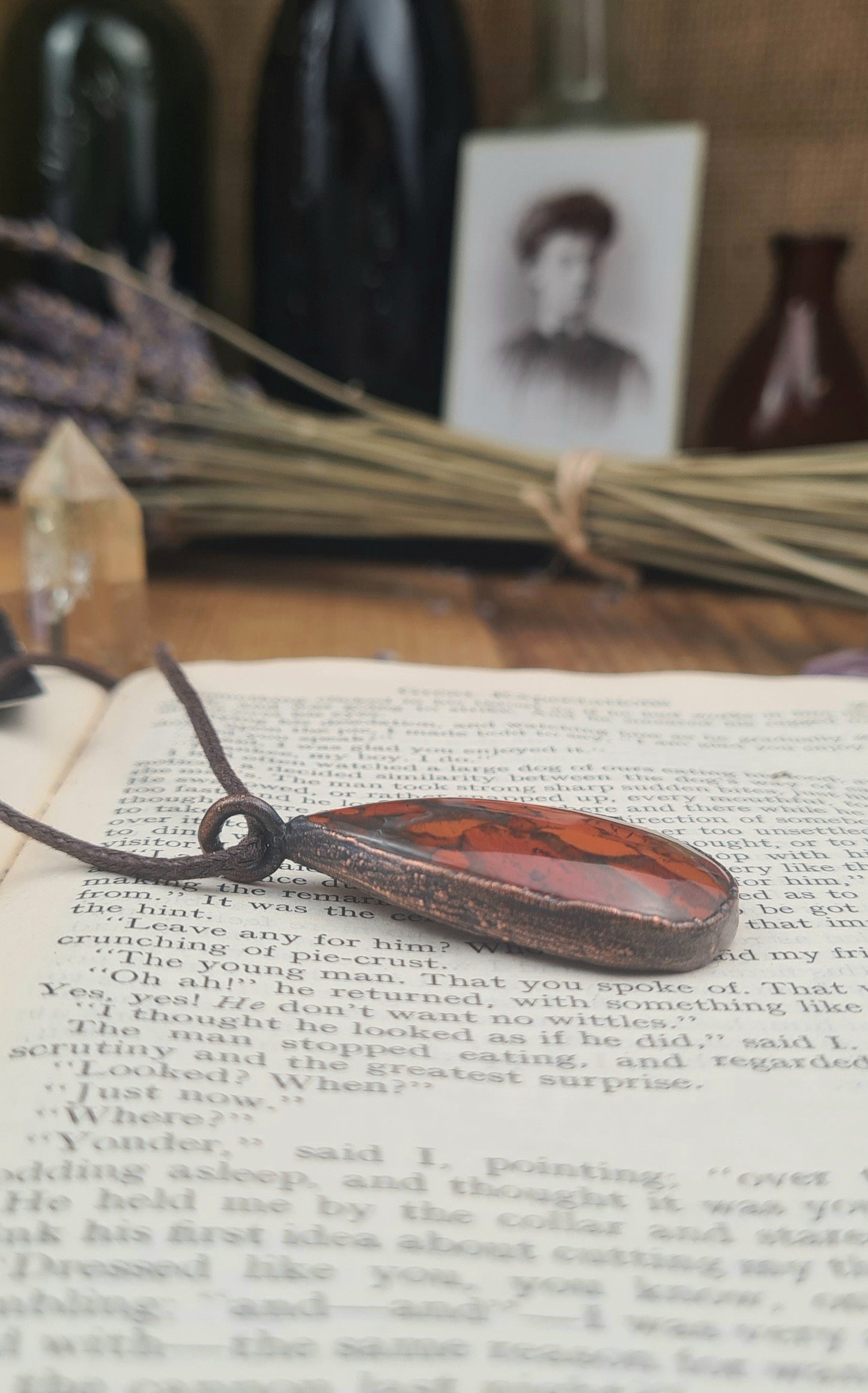 Brecciated Red Jasper Pendant - Teardrop Gemstone - Copper Electroformed