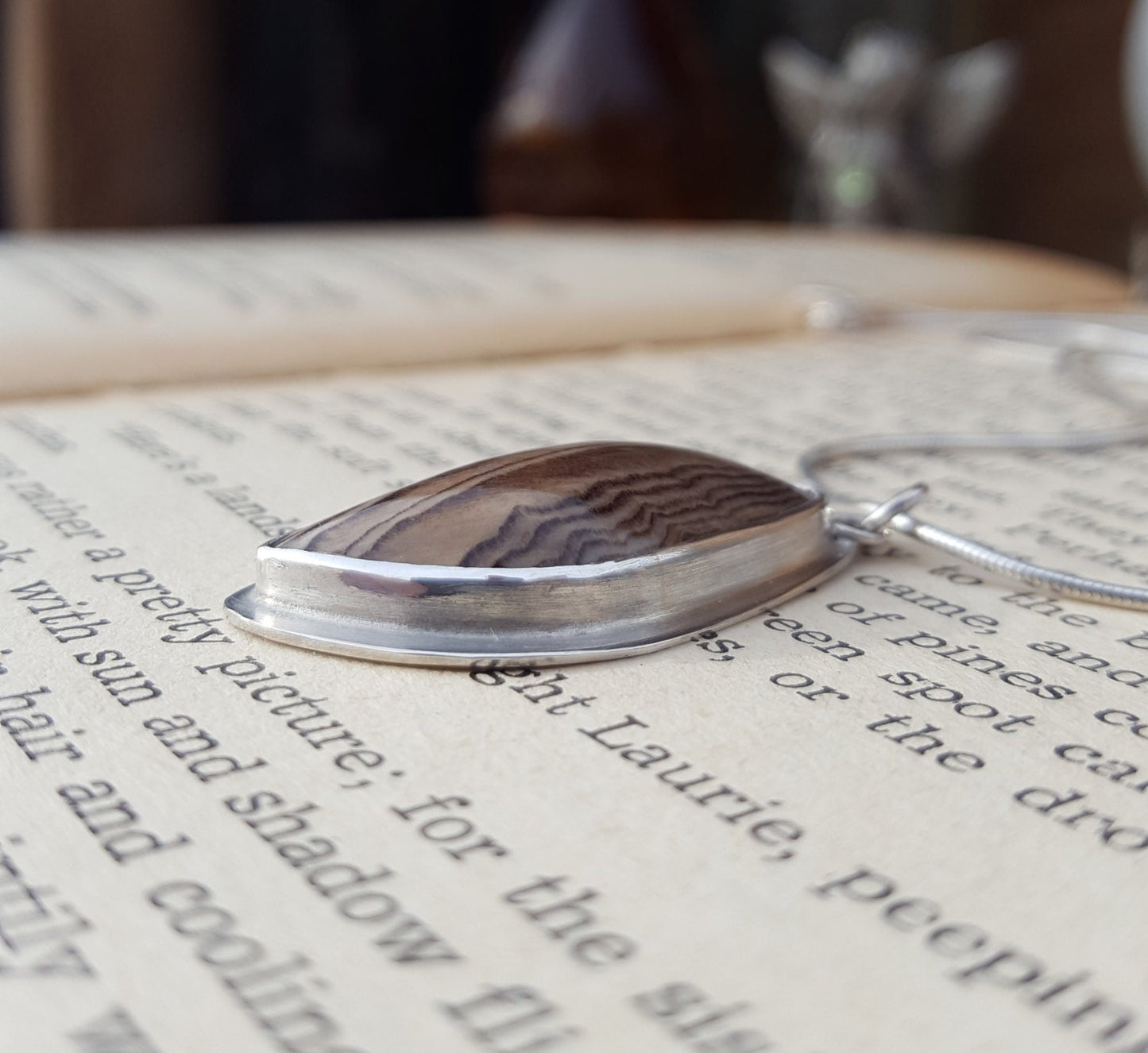 Brown Fossilized Wood Pendant - Freeform Gemstone - Sterling Silver