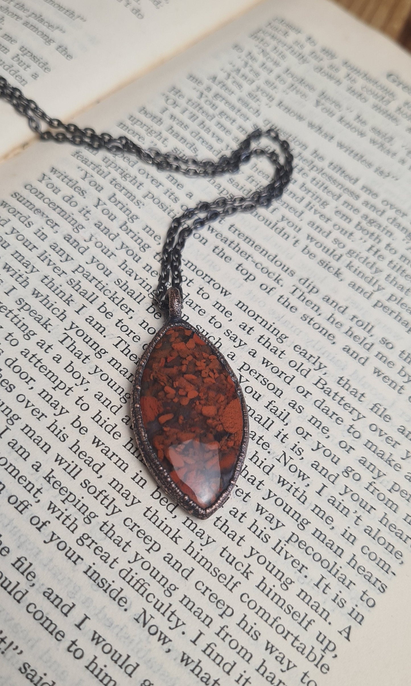 Red Brecciated Jasper Pendant - Oval Gemstone - Copper Electroformed