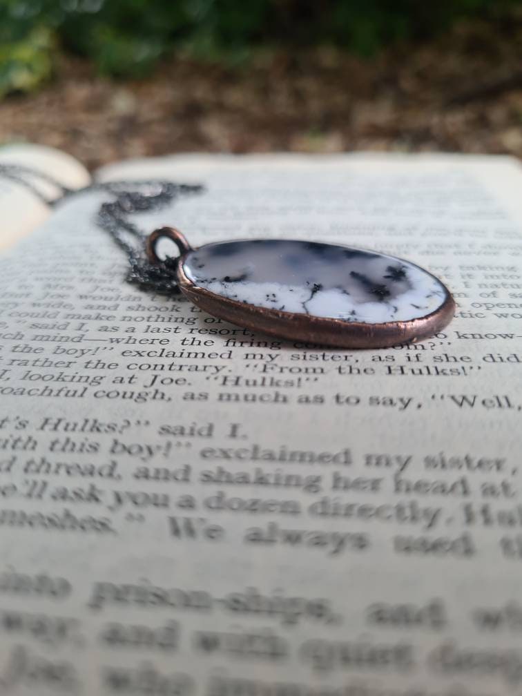 Dendritic Opal pendant - Oval Gemstone - Copper Electroformed
