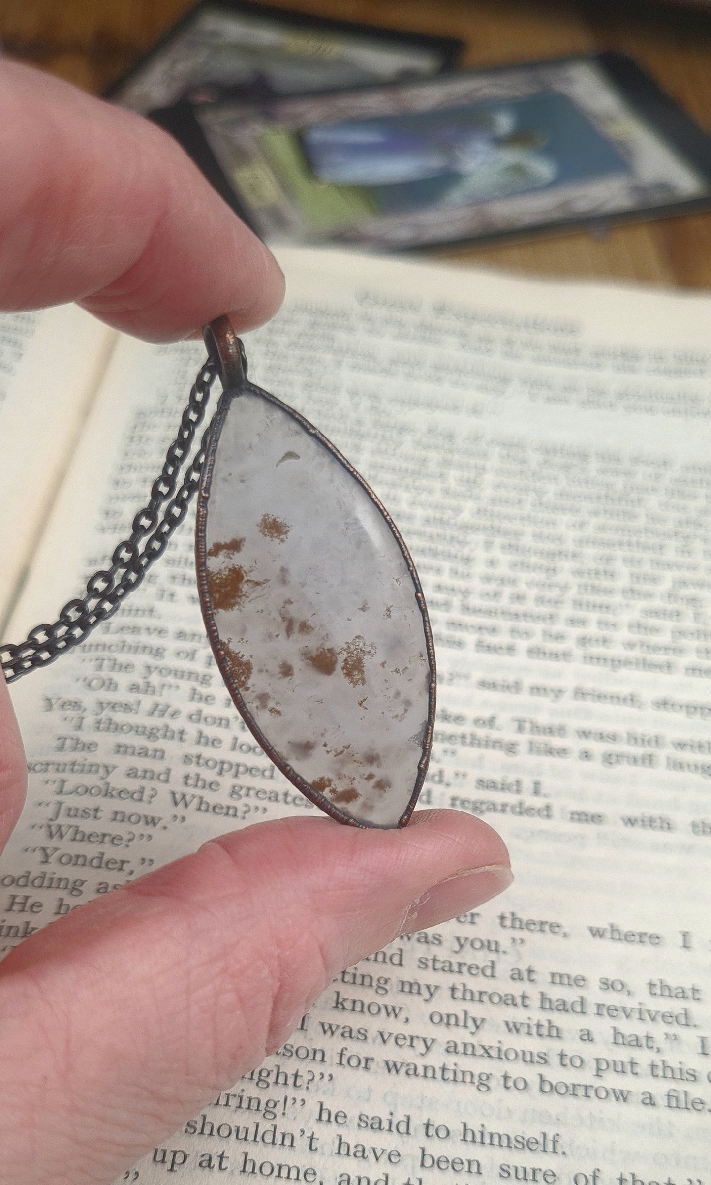 Purple Moss Agate Pendant - Oval Gemstone - Copper Electroformed