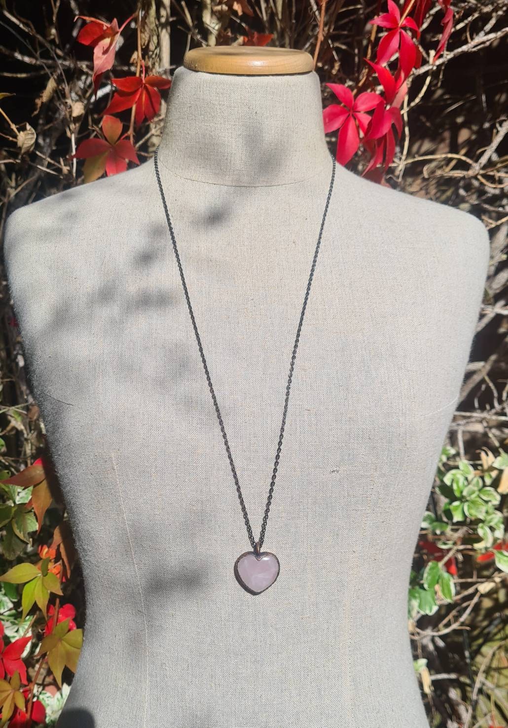 Rose Quartz Cabochon - Heart Gemstone - Copper Electroformed