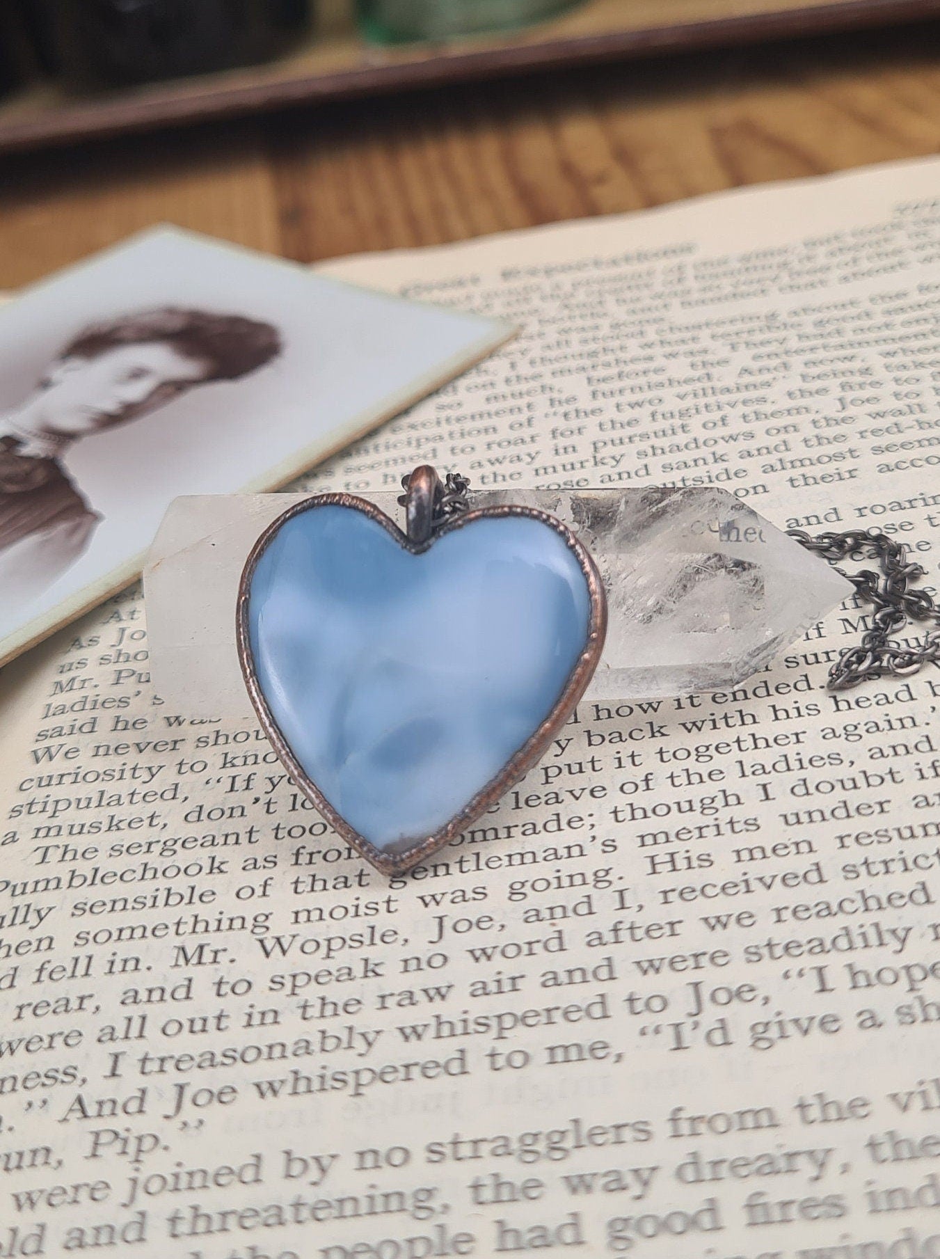 Blue Opal Cabochon - Heart Gemstone - Copper Electroformed