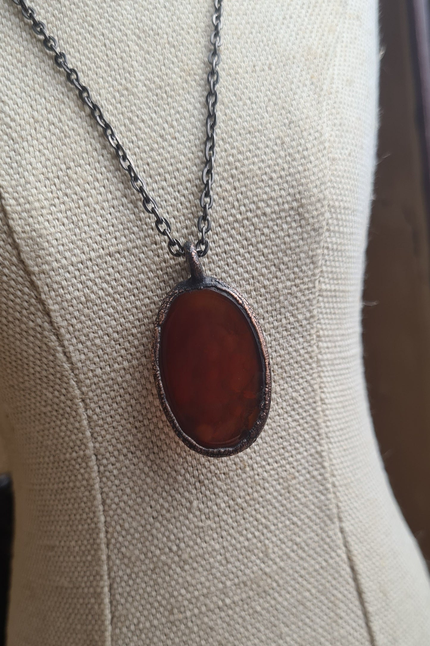 Red Carnelian Pendant - Oval Gemstone - Copper Electroformed