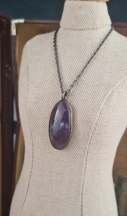 Purple Chalcedony Cabochon - Oval Gemstone - Copper Electroformed