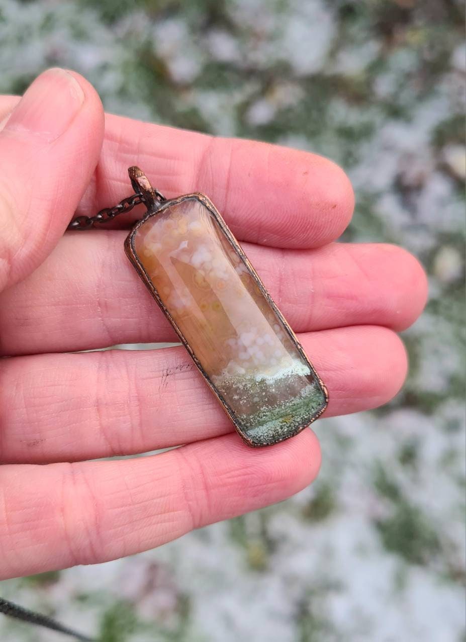 Ocean Jasper Pendant - Freeform Gemstone - Copper Electroformed
