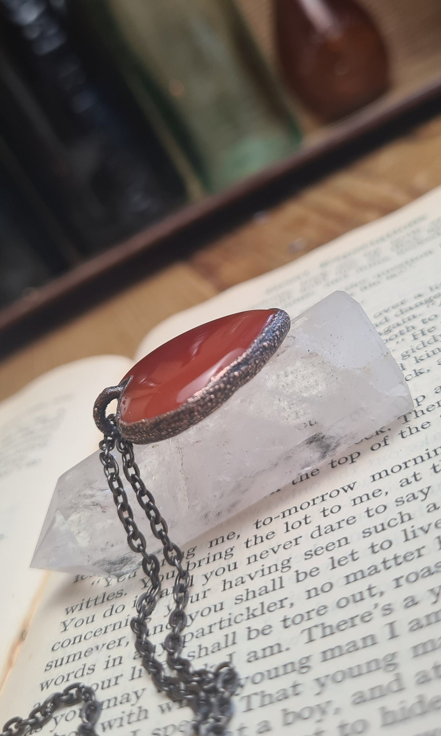 Red Carnelian Cabochon - Heart Gemstone - Copper Electroformed