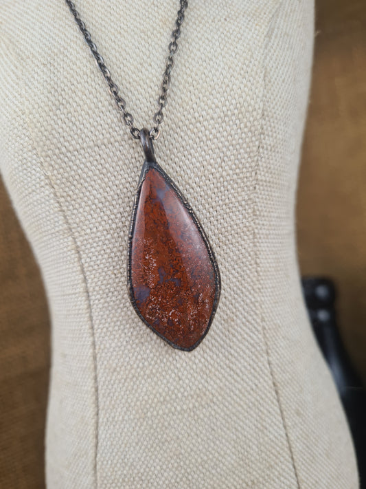 Red Moss Pendant - Freeform Gemstone - Copper Electroformed