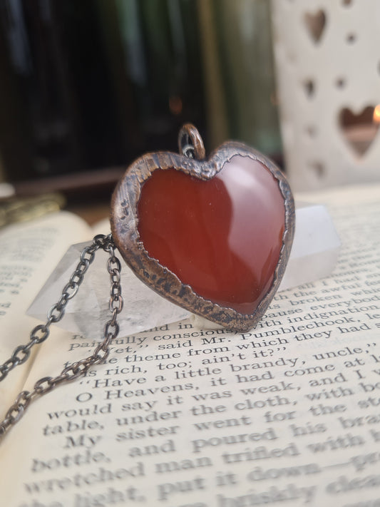 Orange Carnelian Cabochon - Heart Gemstone - Copper Electroformed