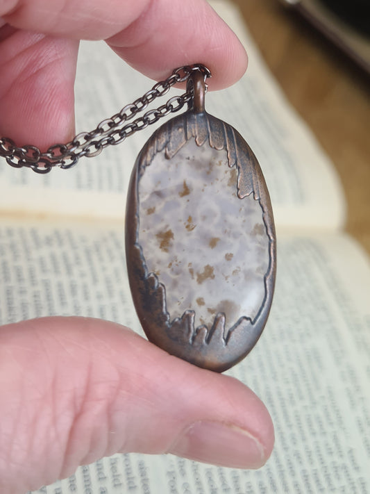 Purple Moss Agate Cabochon - Oval Gemstone - Copper Electroformed