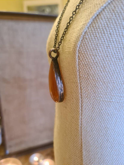 Orange Carnelian Pendant - Teardrop Gemstone - Copper Electroformed
