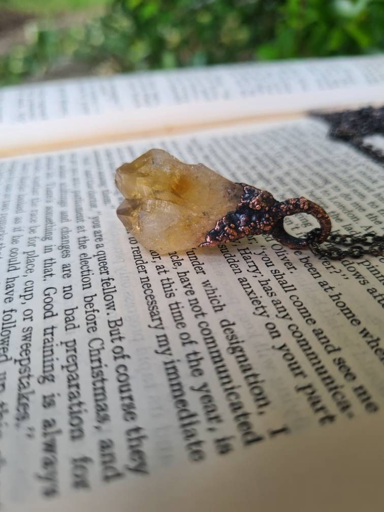Citrine Pendant - Crystal Gemstone - Copper Electroformed