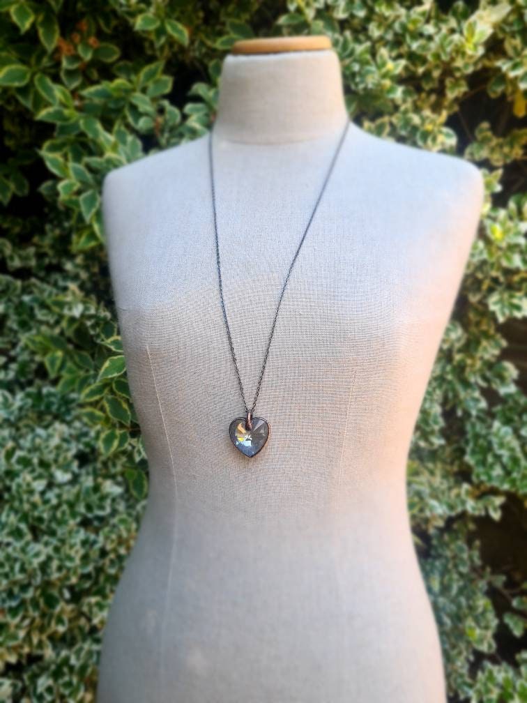Pendentif en cristal Swarovski - Pierre précieuse en forme de cœur - Cuivre électroformé