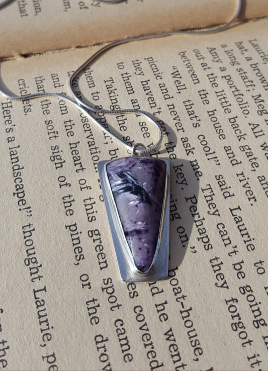 Purple Charoite Pendant - Triangle Gemstone - Sterling Silver