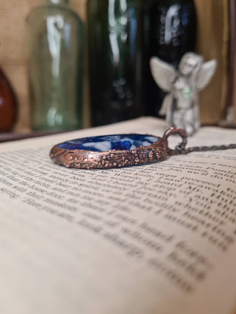 Fused Glass Pendant - Oval Gemstone - Copper Electroformed