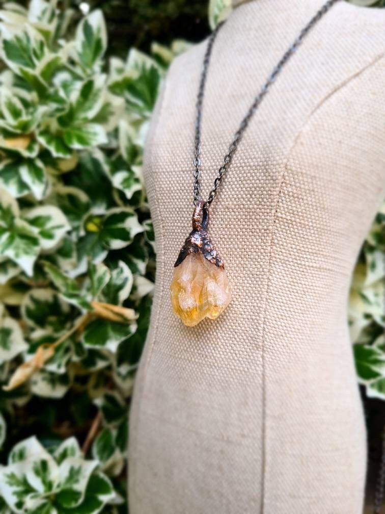 Citrine Pendant - Crystal Gemstone - Copper Electroformed