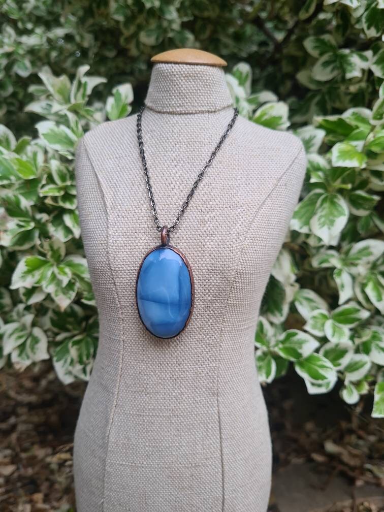 Blue Owyhee Opal Cabochon - Oval Gemstone - Copper Electroformed