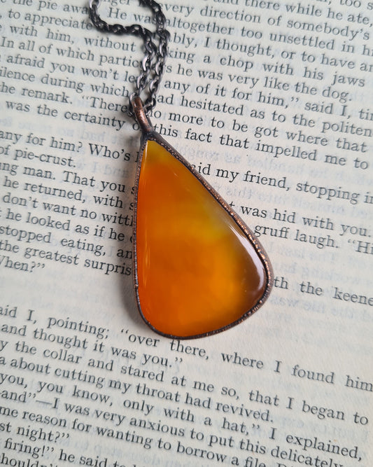 Orange Carnelian Cabochon - Teardrop Gemstone - Copper Electroformed