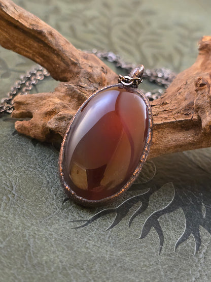 Red Carnelian Pendant - Oval Gemstone - Copper Electroformed